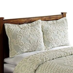 Set Of 2 Elegant Florence Collection Sage Tufted Chenille Cotton Standard Shams